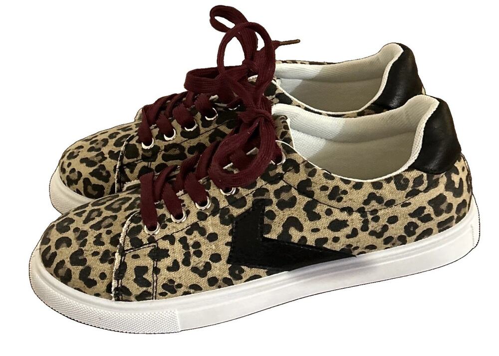 JellyPop College Canvas Lace Up Shoes Leopard Print Womens Size 9 J09BCA NEW!